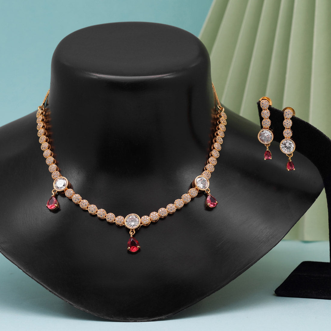 rani color american diamond necklace set (czn817rni )