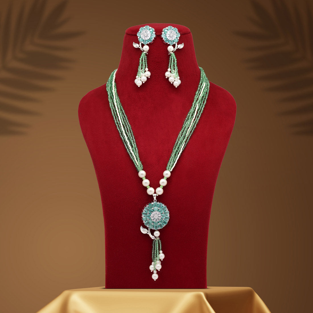 pista green color american diamond necklace set (czn890pgrn)