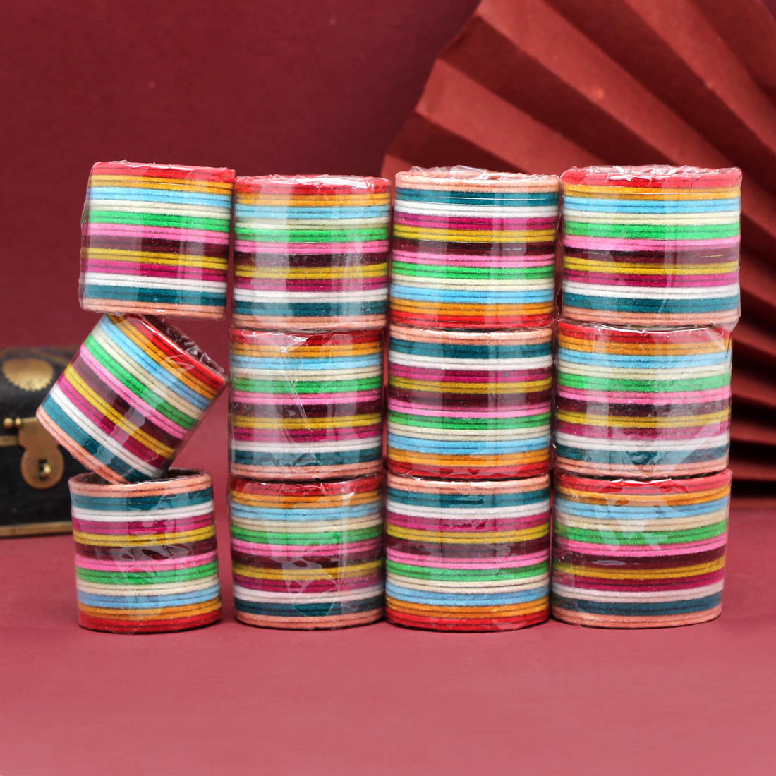 multi color 12 set of kids bangles combo size: (3 set of 1.10, 3 set of 1.14, 3 set of 2.0, 3 set of 2.2) (fb233cmb)