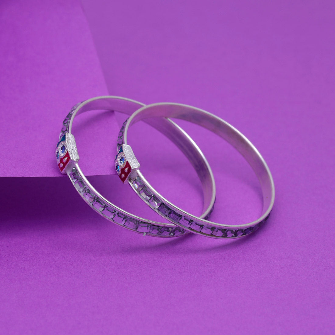 silver color 1 pair of oxidised kids bangles size: 1.6 (gsb324slv-1.6)