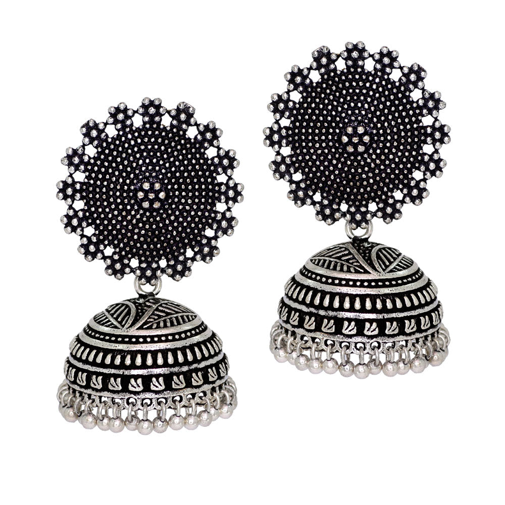 oxidised silver plated handmade jhumka brass earrings (gse247slv)