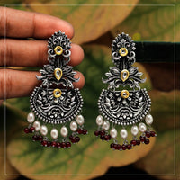 Thumbnail for maroon color stone oxidised dual tone earrings (gse2571mrn)