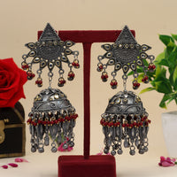 Thumbnail for maroon color oxidised big jhumka earrings (gse2617mrn)