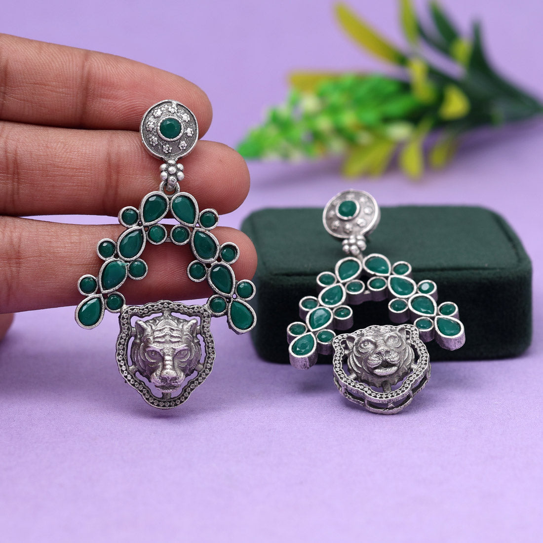green color oxidised earrings (gse2769grn)