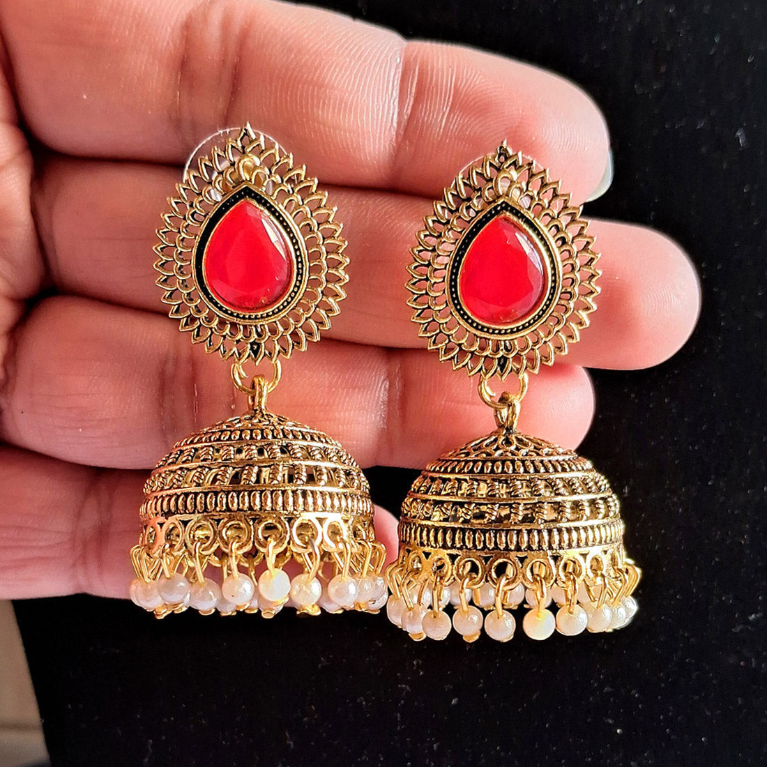 red color oxidised earrings (gse2792red)