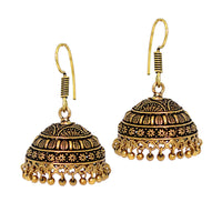 Thumbnail for amazing indian jhumki oxidised black metal handmade brass earrings (gse490gld)