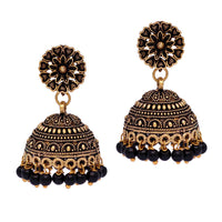 Thumbnail for rajasthani traditional wedding collection floral design gold oxidised black color jhumki earrings (gse600)