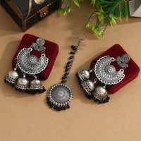 Thumbnail for black color oxidised earrings tikka set (gsmte101blk)