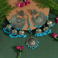 Thumbnail for firozi color oxidised earrings tikka set (gsmte101frz)