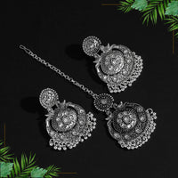 Thumbnail for silver color oxidised earrings tikka set (gsmte122slv)