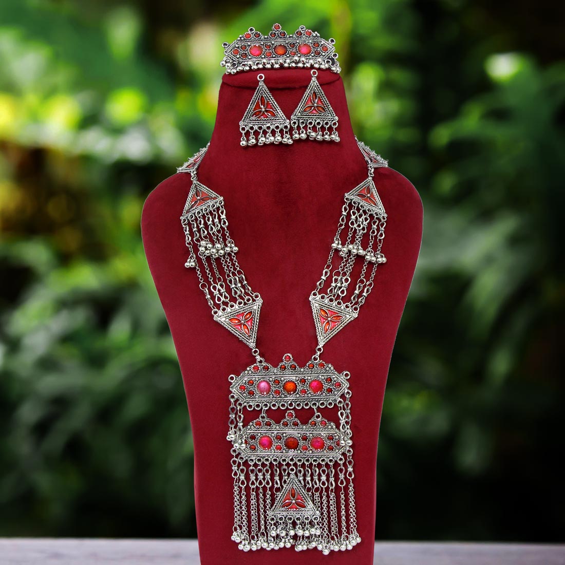 rani color oxidised meena work necklace set (gsn1625rni)