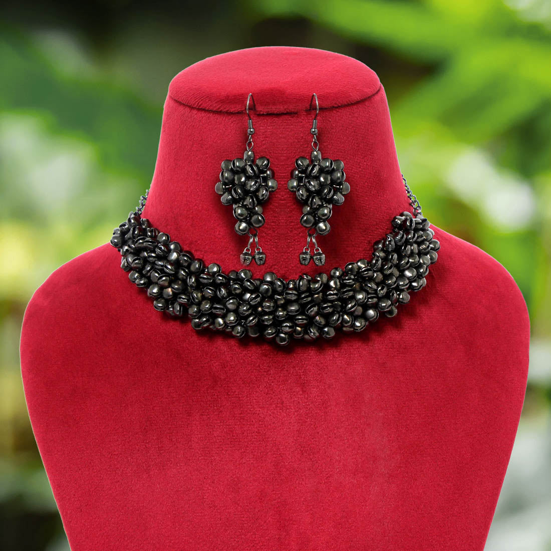 black color oxidised necklace set (gsn1635blk)