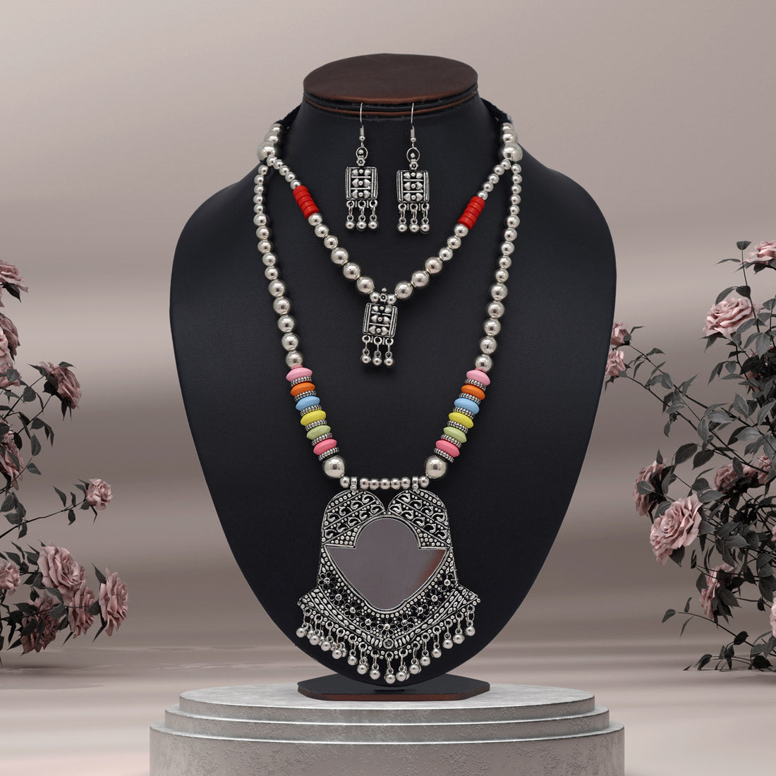 multi color oxidised mirror necklace set (gsn1948mlt)