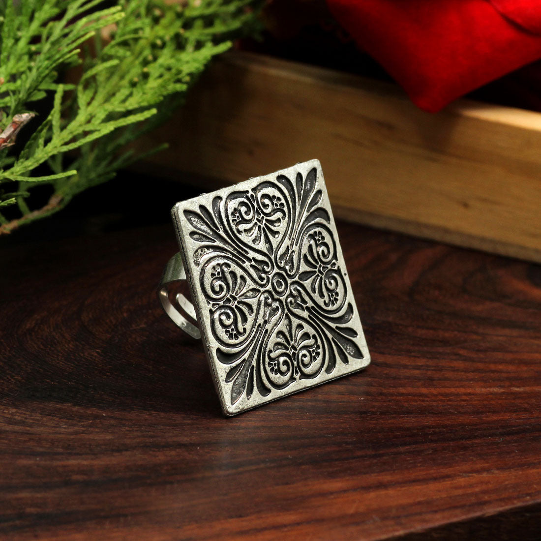 silver color oxidised ring (gsr508slv)