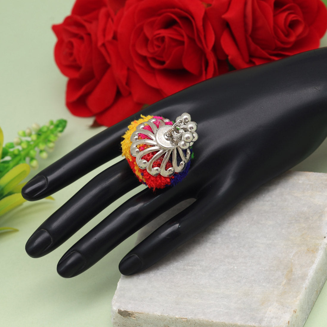 multi color thread work oxidised rings (gsr528mlt)