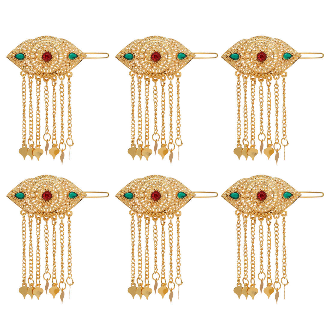 maroon & green color 6 pieces gold plated hair pin (hrpcmb217)