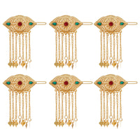 Thumbnail for maroon & green color 6 pieces gold plated hair pin (hrpcmb217)