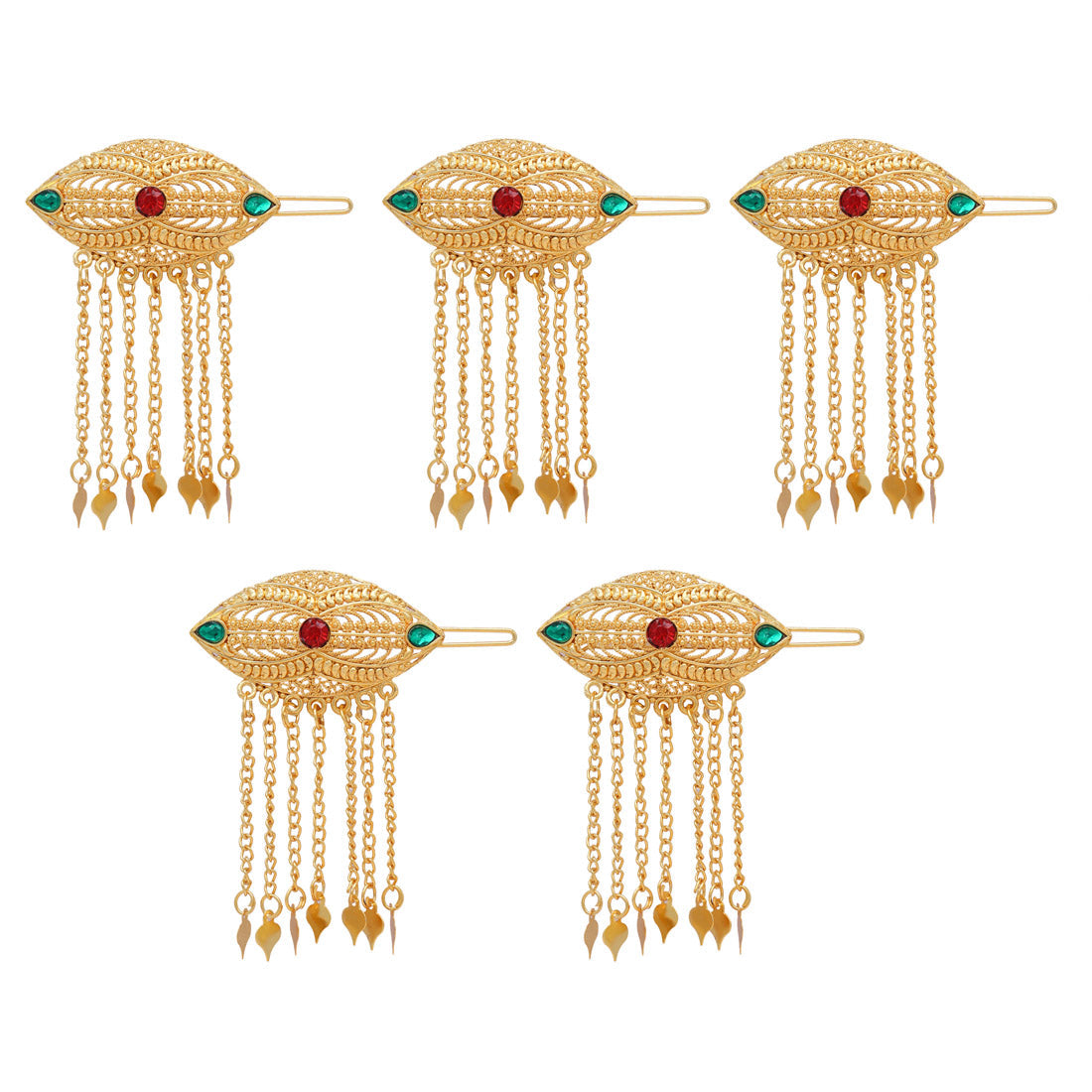 maroon & green color 5 pieces gold plated hair pin (hrpcmb219)