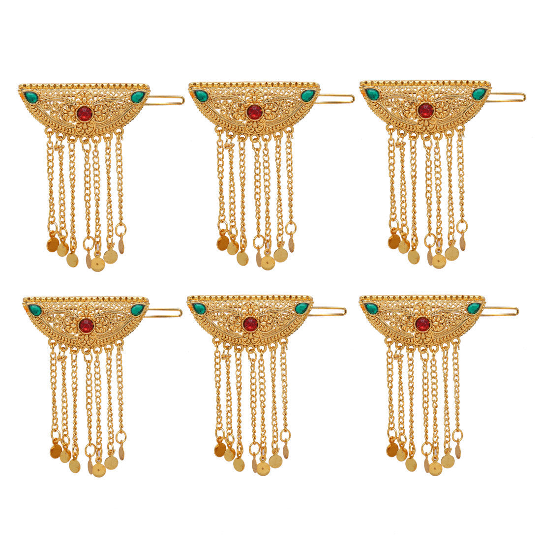 maroon & green color 6 pieces gold plated hair pin (hrpcmb221)