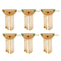 Thumbnail for maroon & green color 6 pieces gold plated hair pin (hrpcmb221)