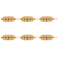 Thumbnail for maroon & green color 6 pieces gold plated hair pin (hrpcmb224)
