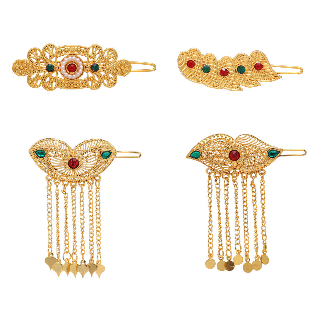 multi color assorted design 4 pieces gold plated hair pin (hrpcmb231)