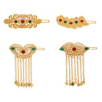Thumbnail for multi color assorted design 4 pieces gold plated hair pin (hrpcmb231)