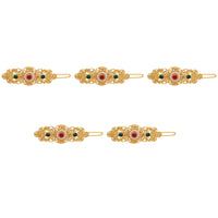 Thumbnail for maroon & green color 5 pieces gold plated hair pin (hrpcmb237)