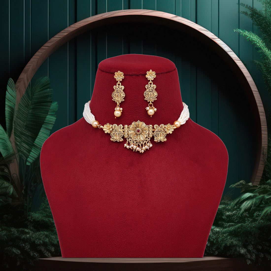 rani color choker gold plated necklace set (kbsn1167rni)