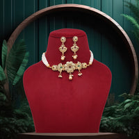 Thumbnail for maroon & green color choker gold plated necklace set (kbsn1168mg)