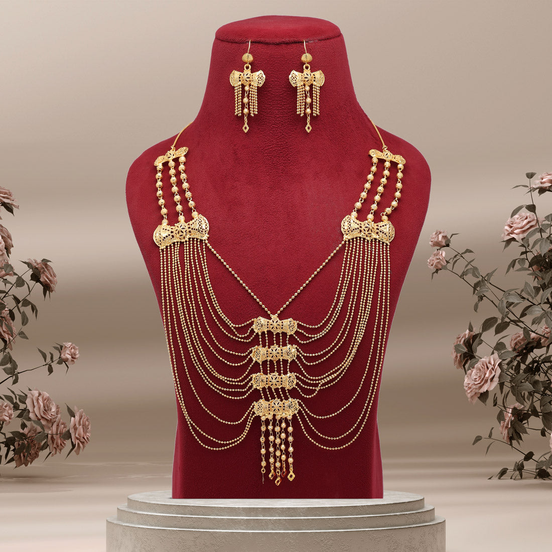 gold color gold plated necklace set (kbsn1173gld)