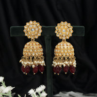 Thumbnail for maroon color big jhumka kundan earrings (kde602mrn)