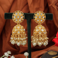 Thumbnail for white color big jhumka kundan earrings (kde607wht)
