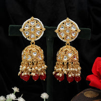 Thumbnail for red color big jhumka kundan earrings (kde608red)