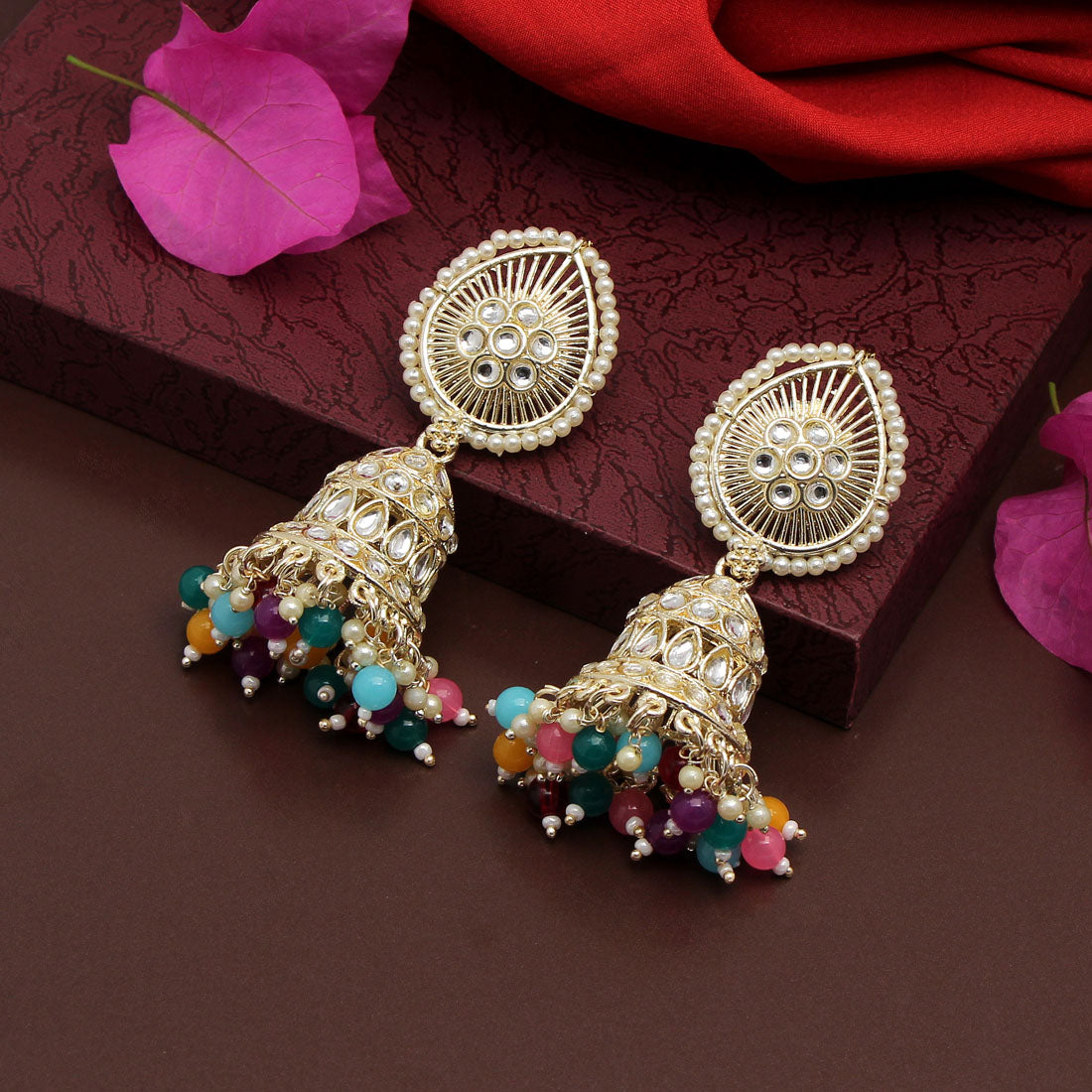multi color kundan earrings (kde667mlt)