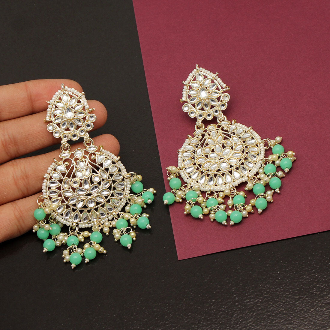 parrot green color kundan earrings (kde680pgrn)