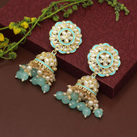 Thumbnail for firozi color kundan meena earrings (kde693frz)