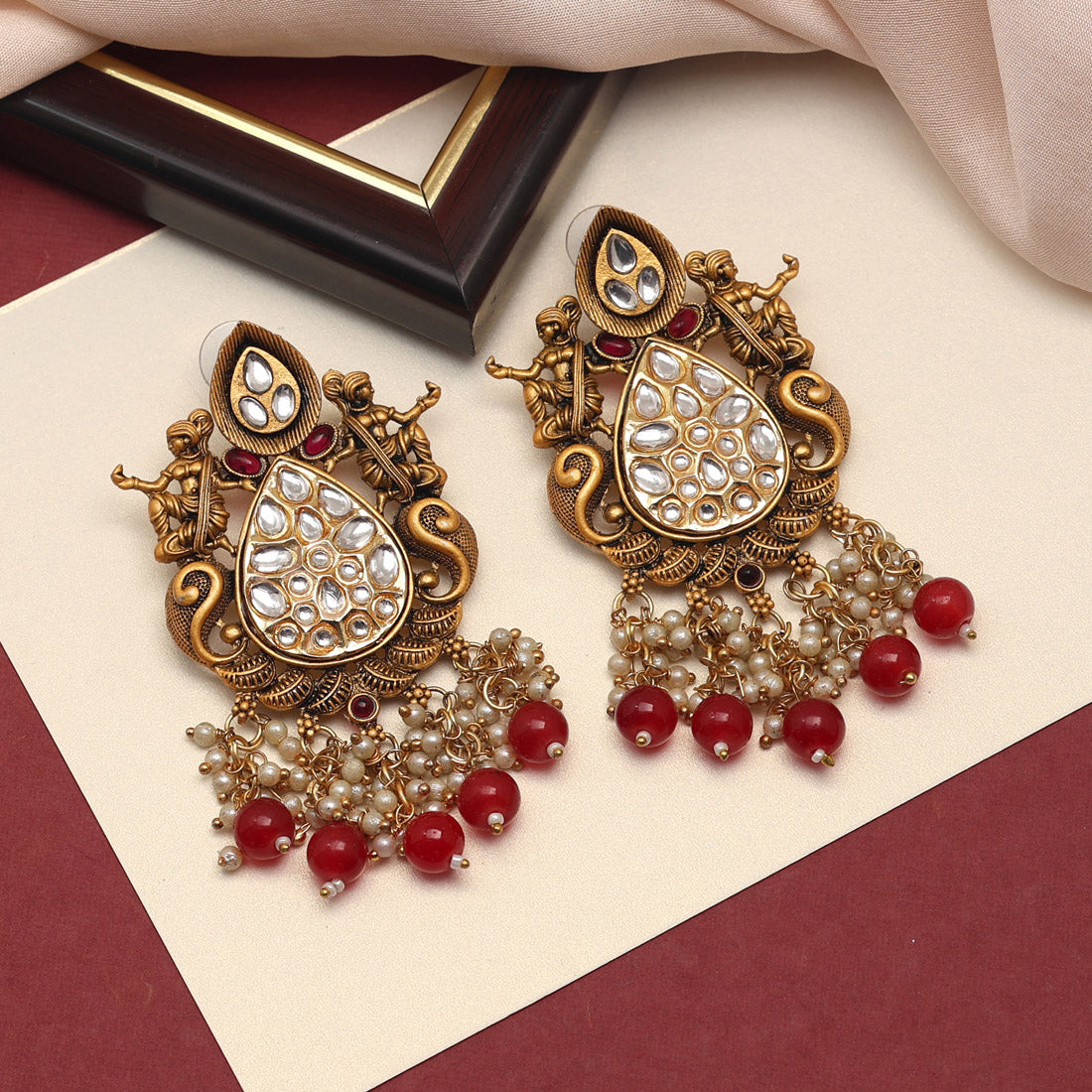 maroon color kundan earrings (kde699mrn)