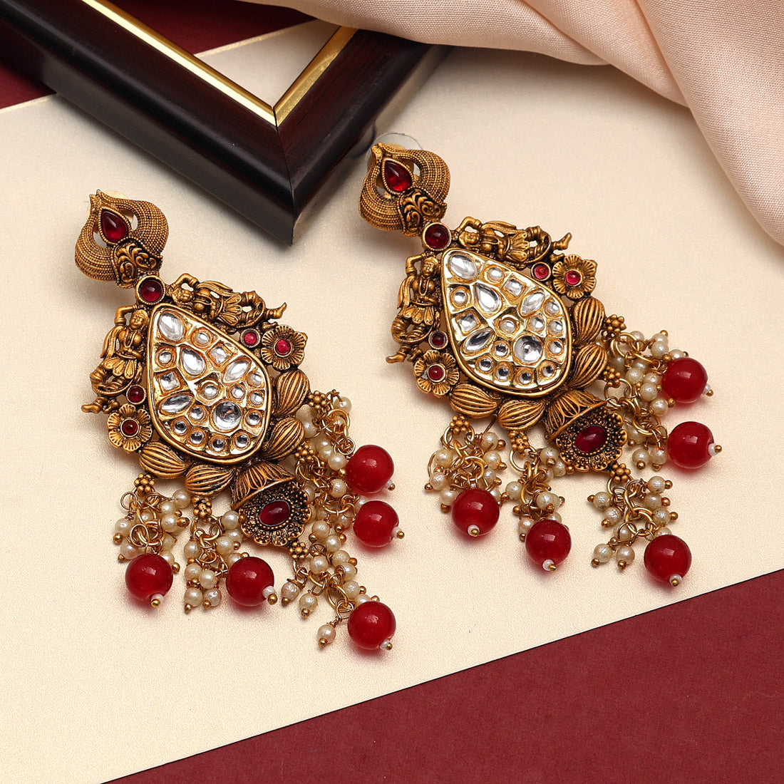 maroon color kundan earrings (kde701mrn)