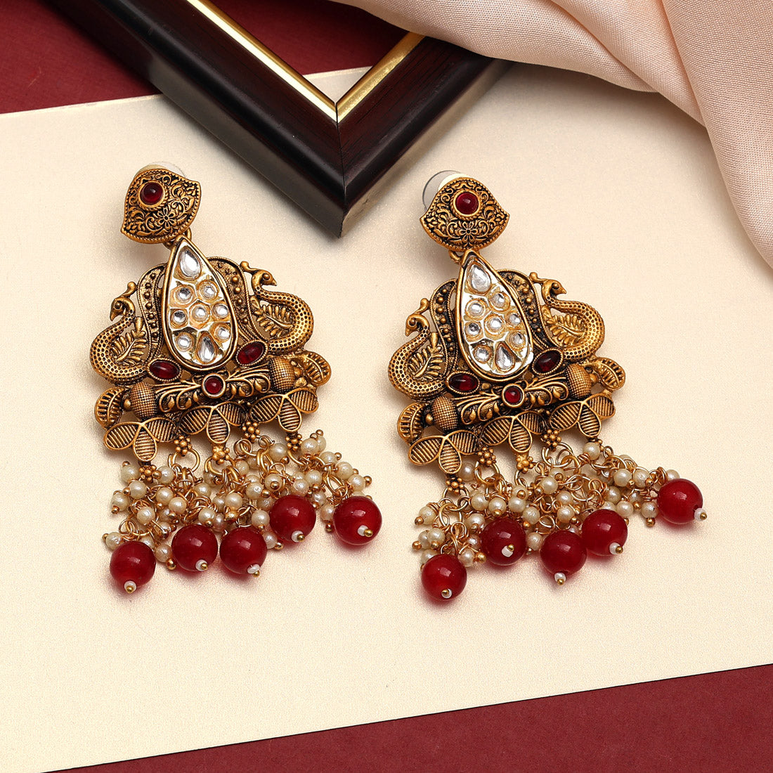 maroon color kundan earrings (kde704mrn)