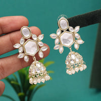 Thumbnail for white color kundan earrings (kde710wht)