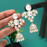 Thumbnail for white color kundan earrings (kde730wht)