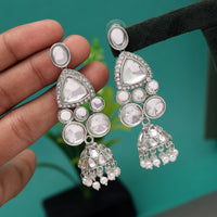 Thumbnail for silver color kundan earrings (kde736slv)