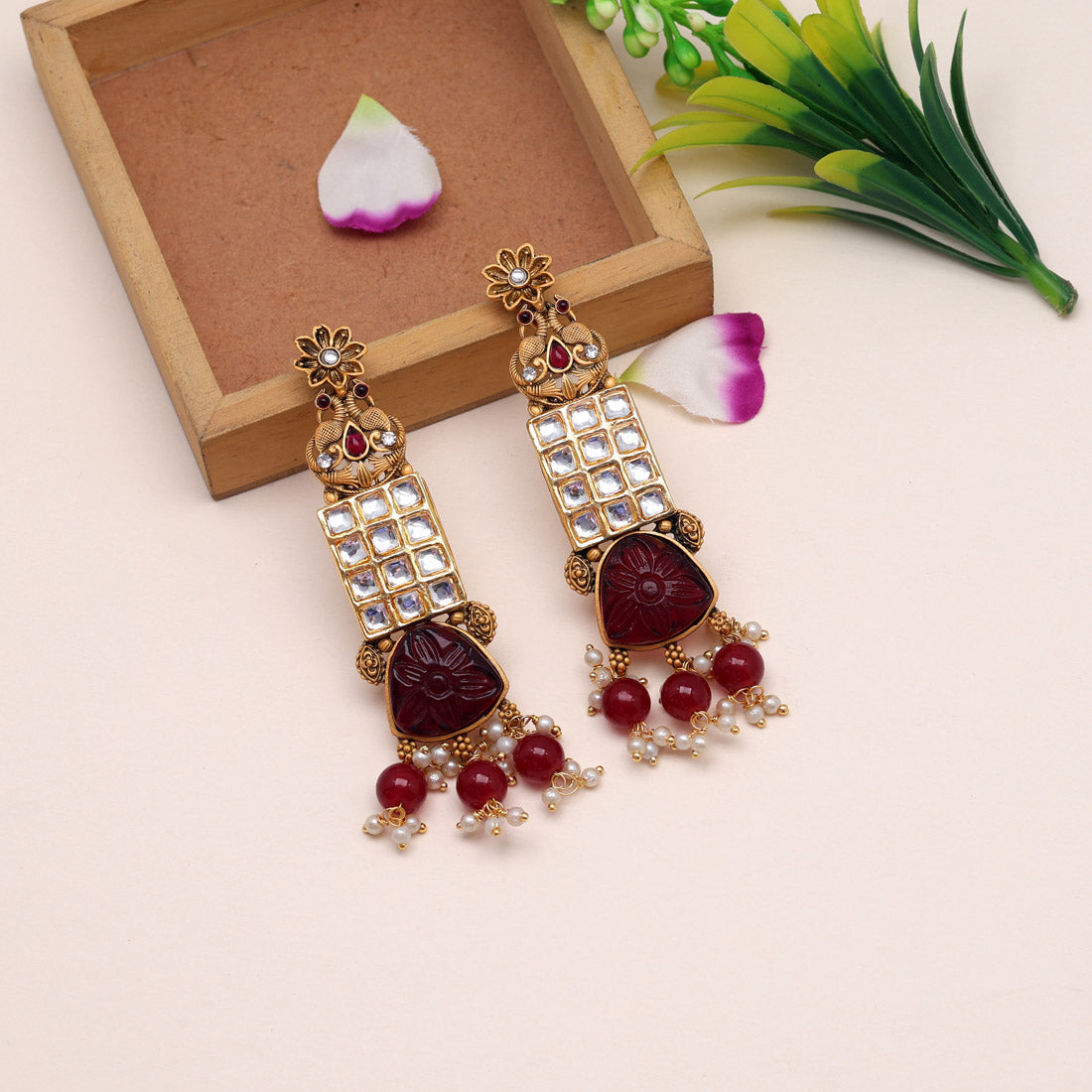 maroon color kundan earrings (kde793mrn)