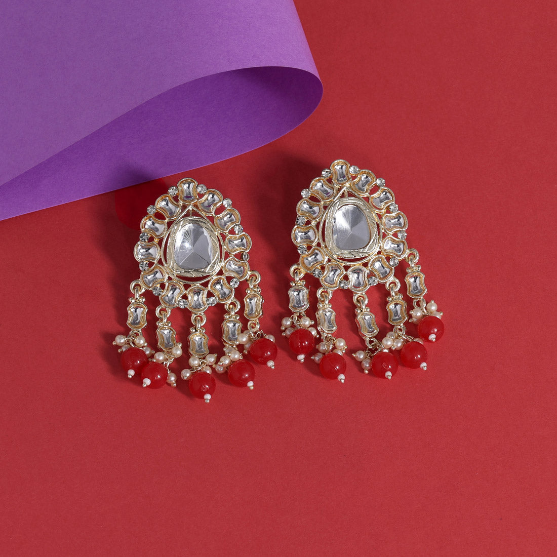 red color kundan earrings (kde798red)