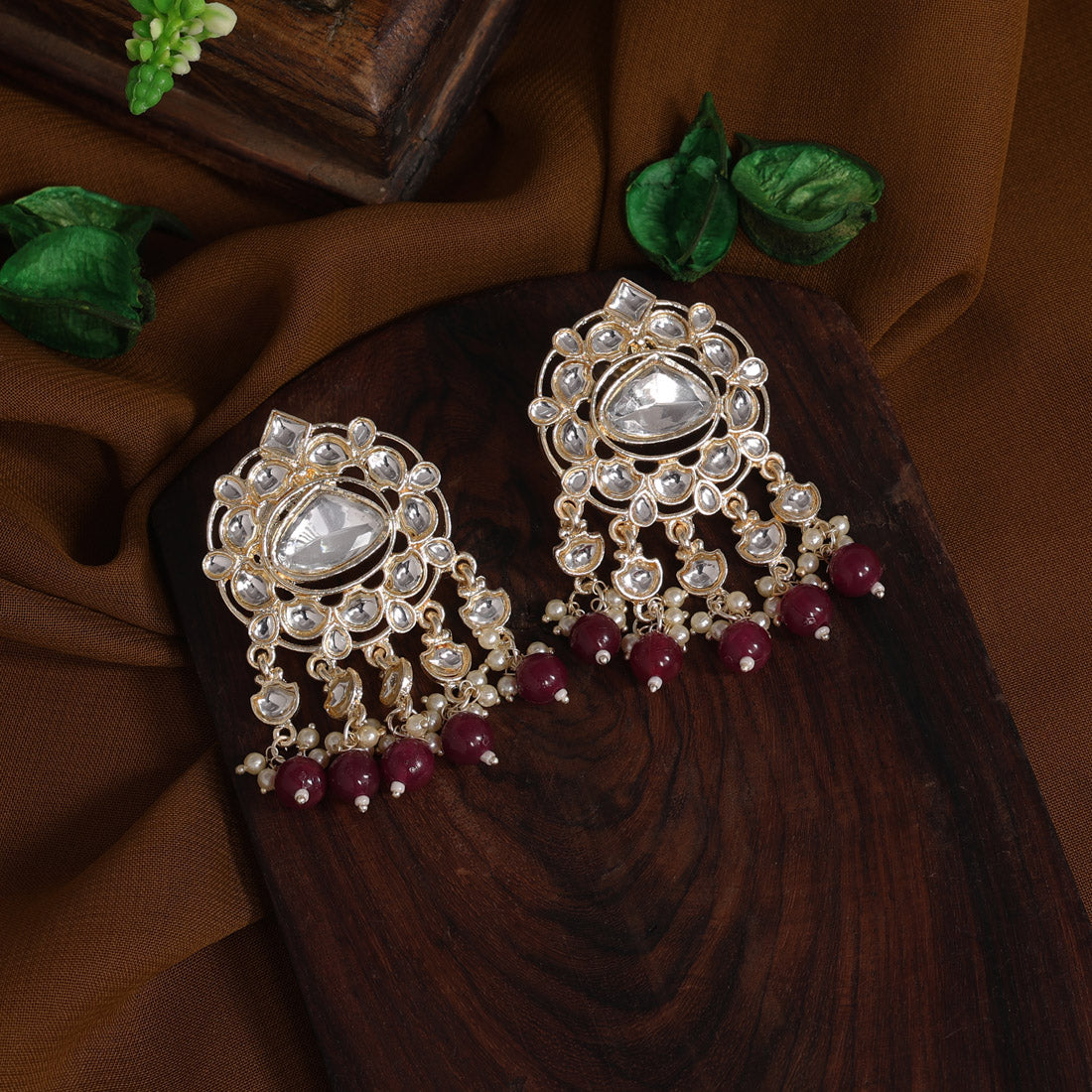 purple color kundan earrings (kde799prp)