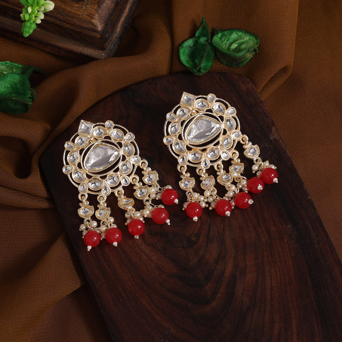 red color kundan earrings (kde799red)