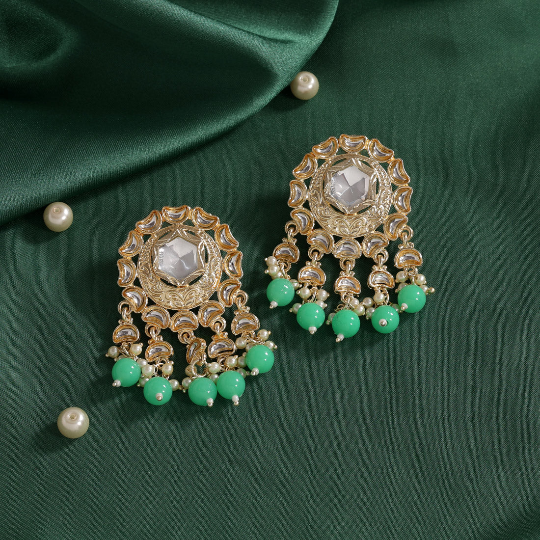parrot green color kundan earrings (kde801pgrn)