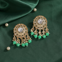 Thumbnail for parrot green color kundan earrings (kde801pgrn)