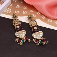 Thumbnail for maroon & green color kundan earrings (kde826mg)